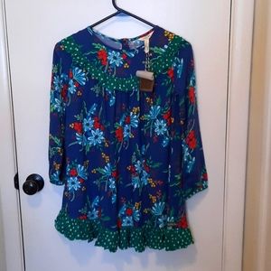 Matilda Jane NWT Knee Length Floral Dress Merry and Bright Blue